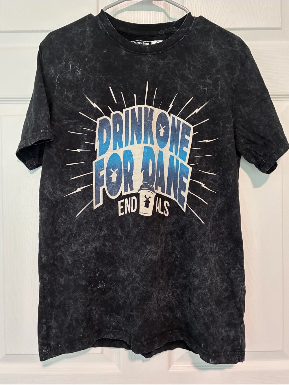 2026 Dutch Bros Drink One For Dane Graphic Tee - Black with Blue Print